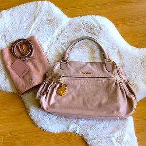 Miu Miu Lily Distressed Satchel in pink leather